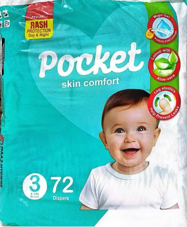 Pocket Skin Comfort Baby Diapers Mega Pack Medium 72Pcs