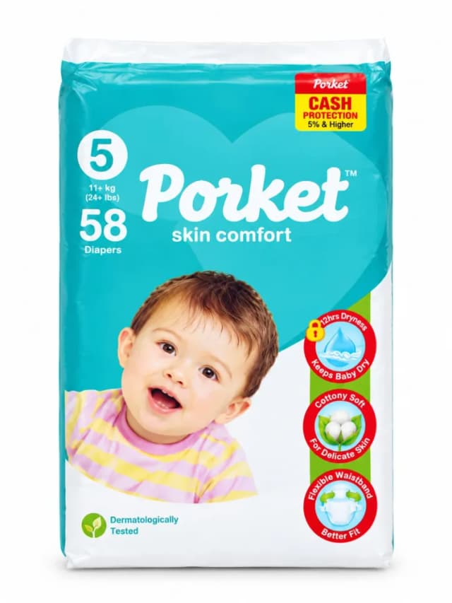 Pocket Skin Comfort Baby Diapers Mega Pack XL 58Pcs
