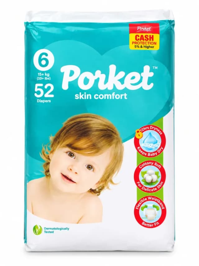 Pocket Skin Comfort Baby Diapers Mega Pack XXL 52Pcs